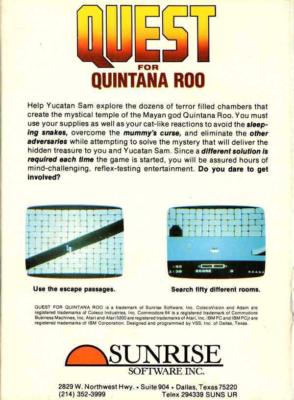 Quest for Quintana Roo (1984) (Sunrise Software) Box Scan - Back
